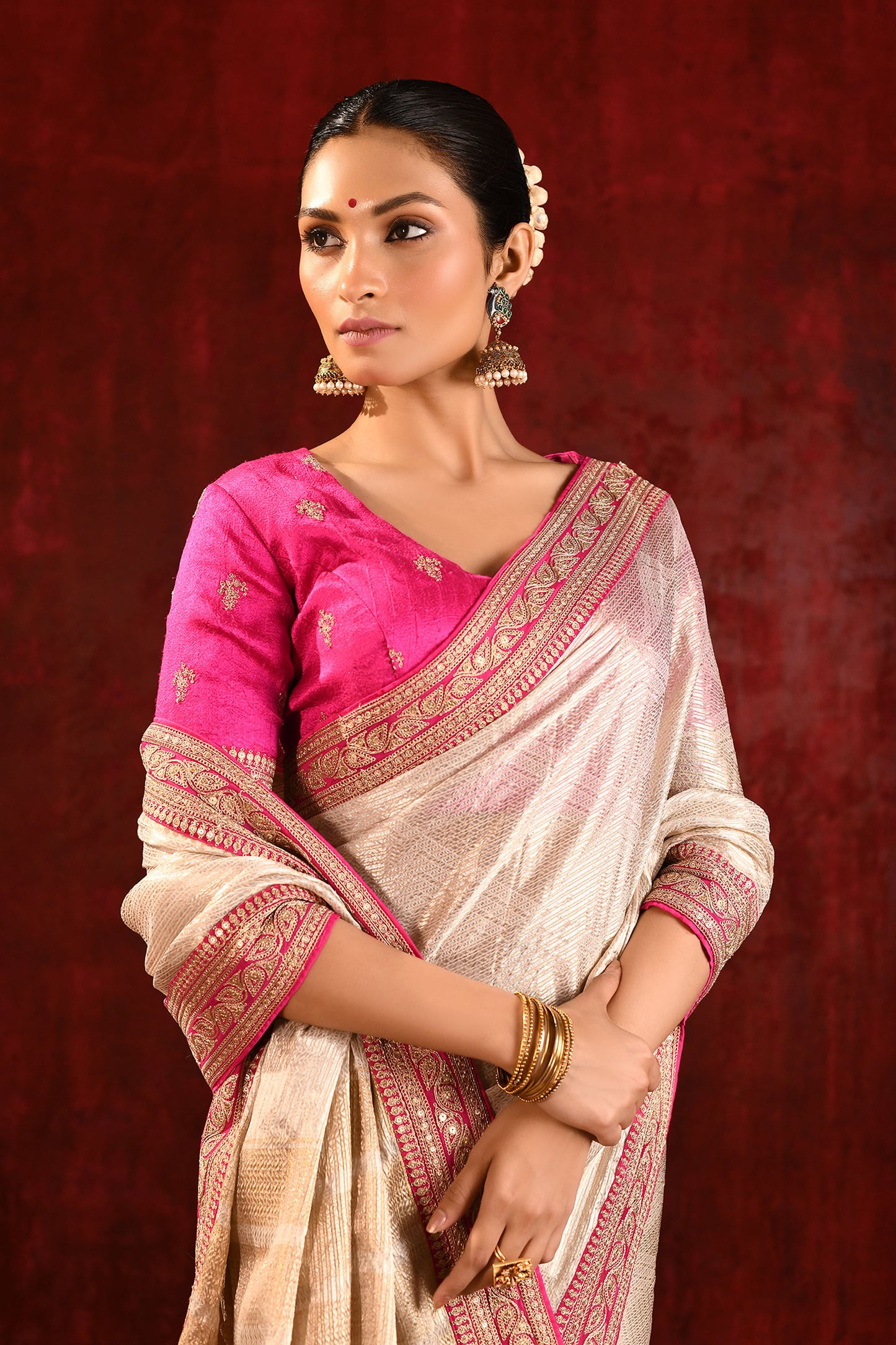 Soft Gold Embroidered Tissue Saree