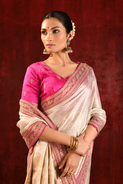 Soft Gold Embroidered Tissue Saree