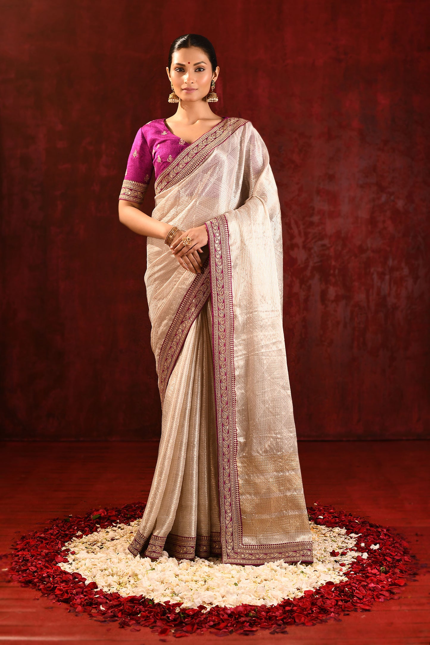Soft Gold Tissue Embroidered Metallic Saree