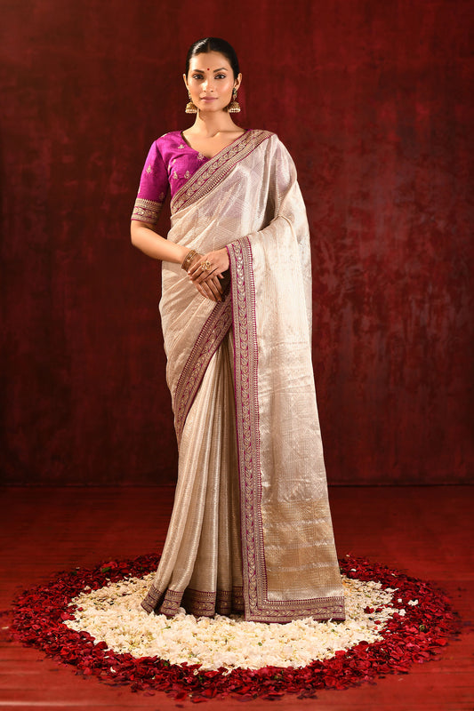 Soft Gold Tissue Embroidered Metallic Saree