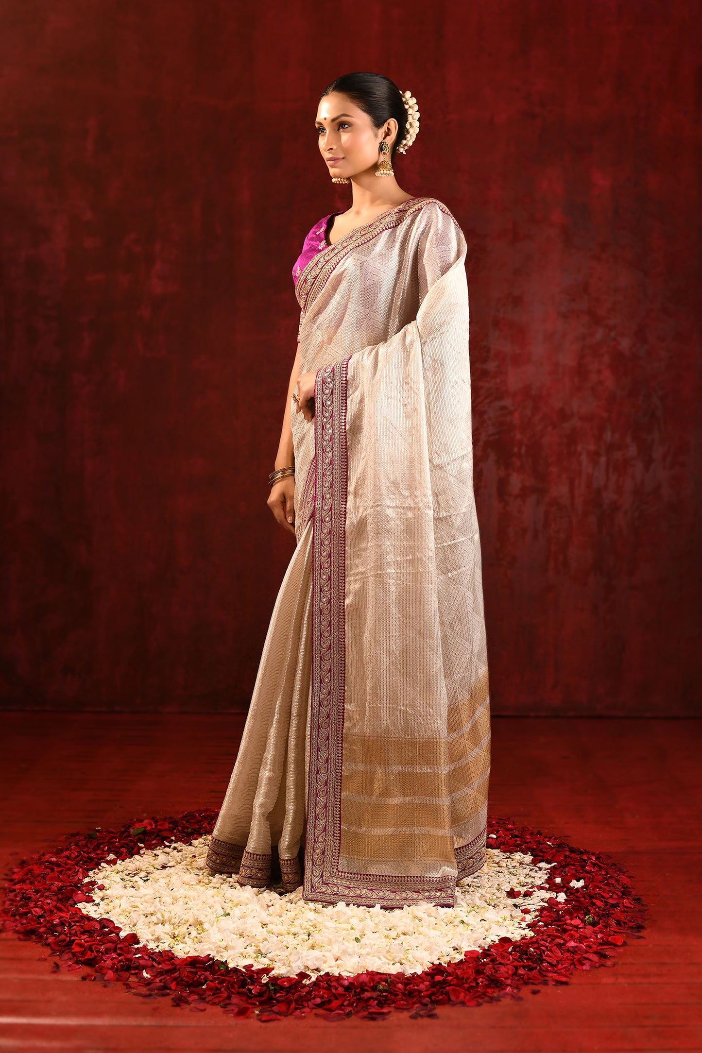 Soft Gold Tissue Embroidered Metallic Saree