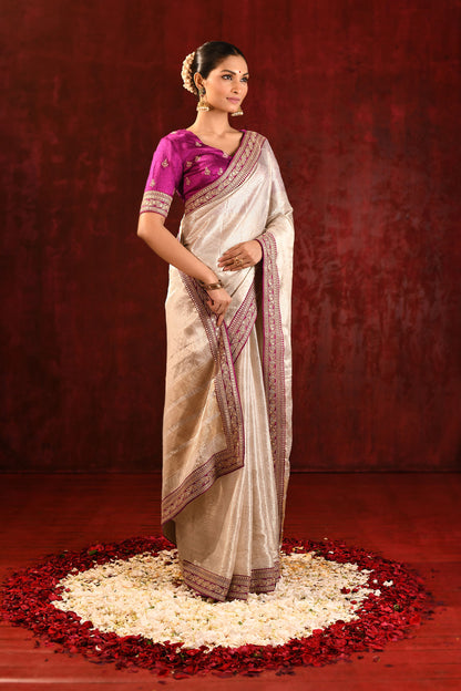 Soft Gold Tissue Embroidered Metallic Saree