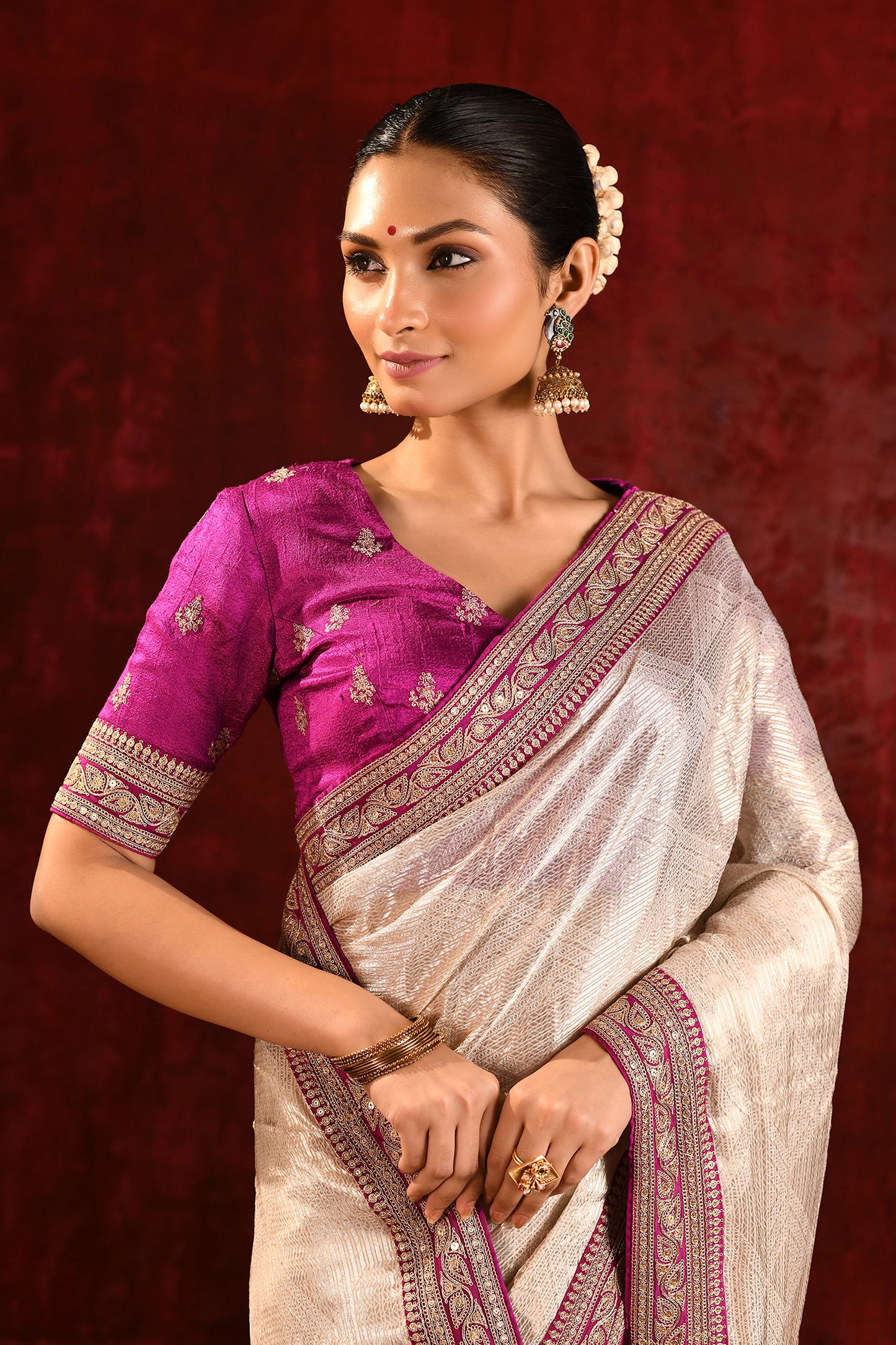 Soft Gold Tissue Embroidered Metallic Saree