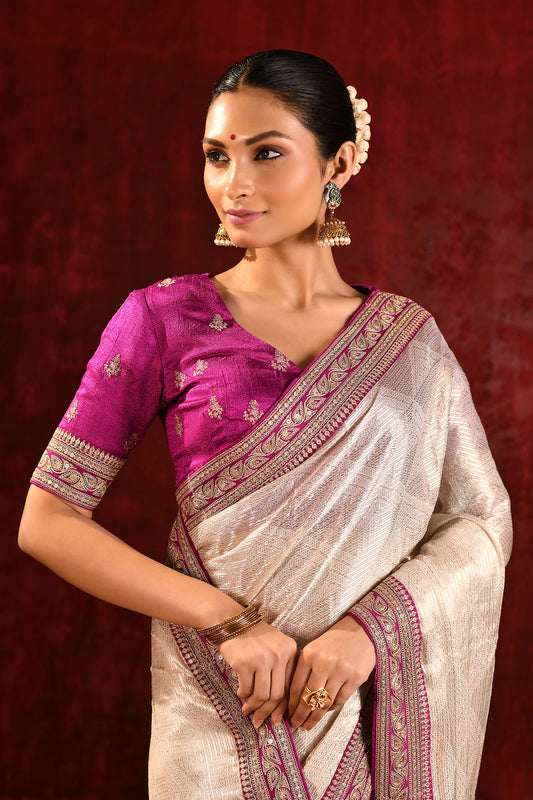 Soft Gold Tissue Embroidered Metallic Saree