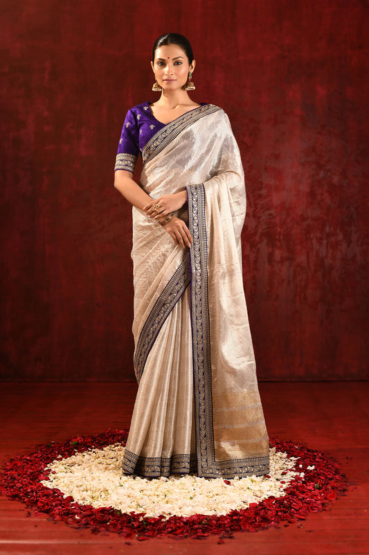 Soft Gold Tissue Embroidered Saree