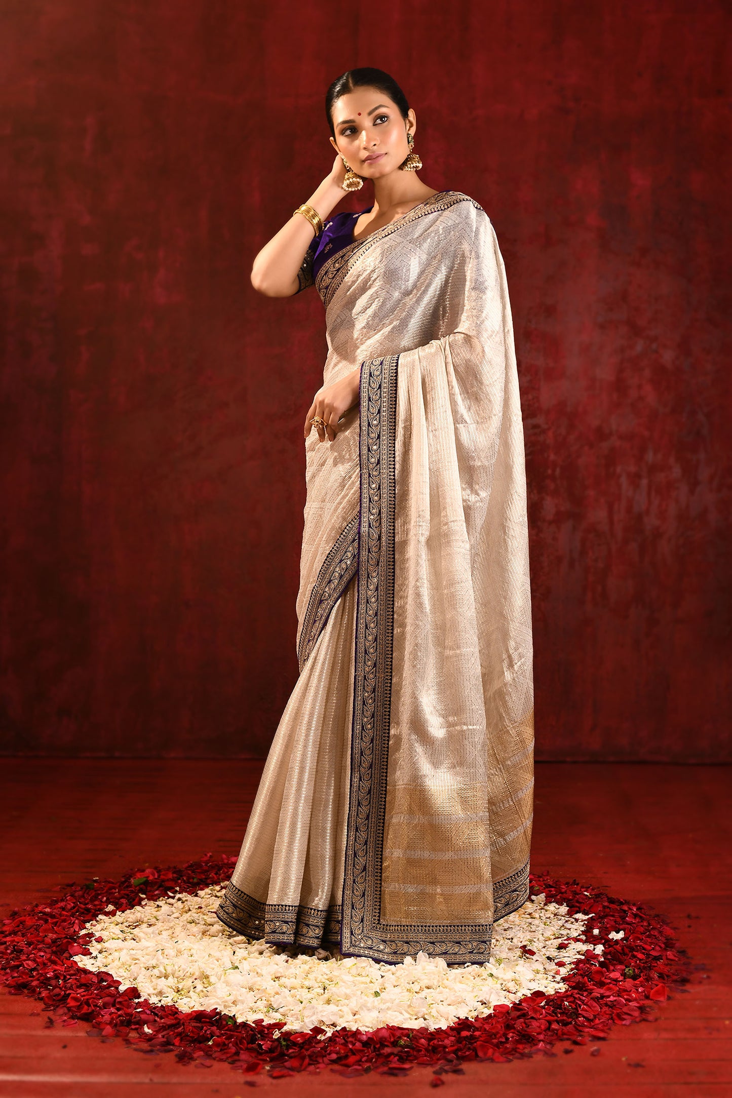 Soft Gold Tissue Embroidered Saree