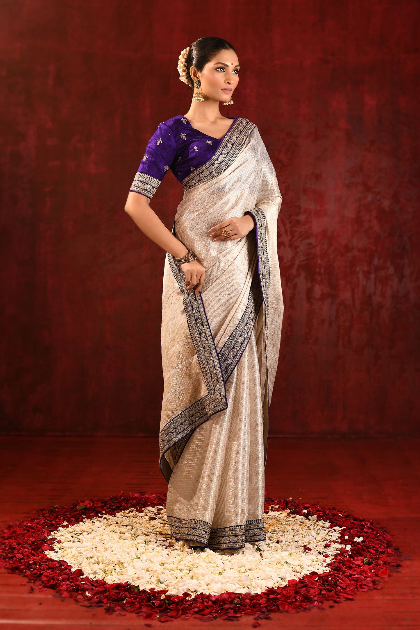 Soft Gold Tissue Embroidered Saree