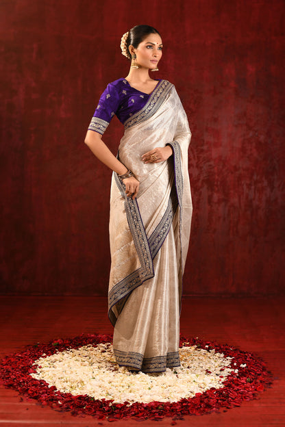 Soft Gold Tissue Embroidered Saree