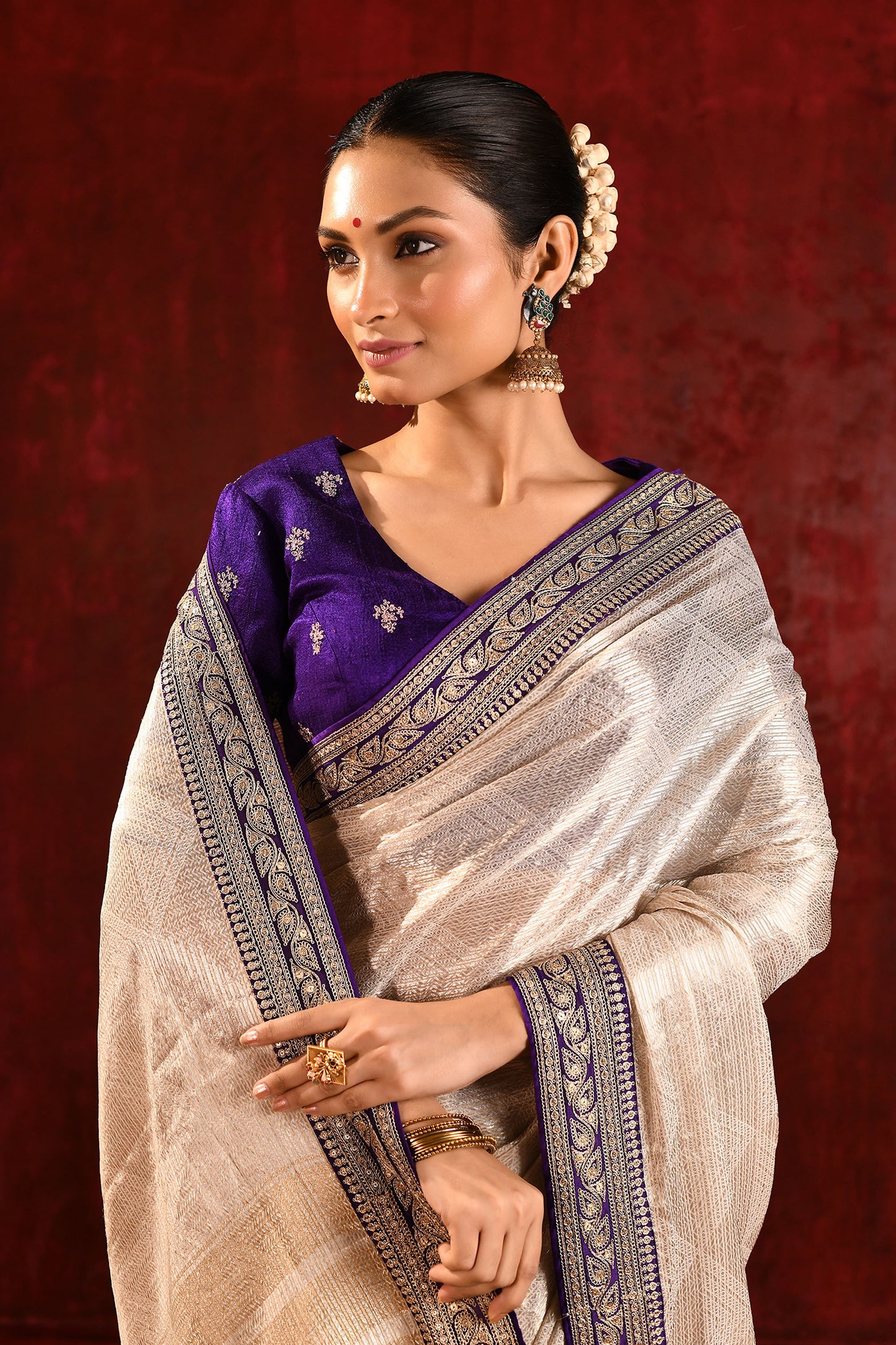 Soft Gold Tissue Embroidered Saree