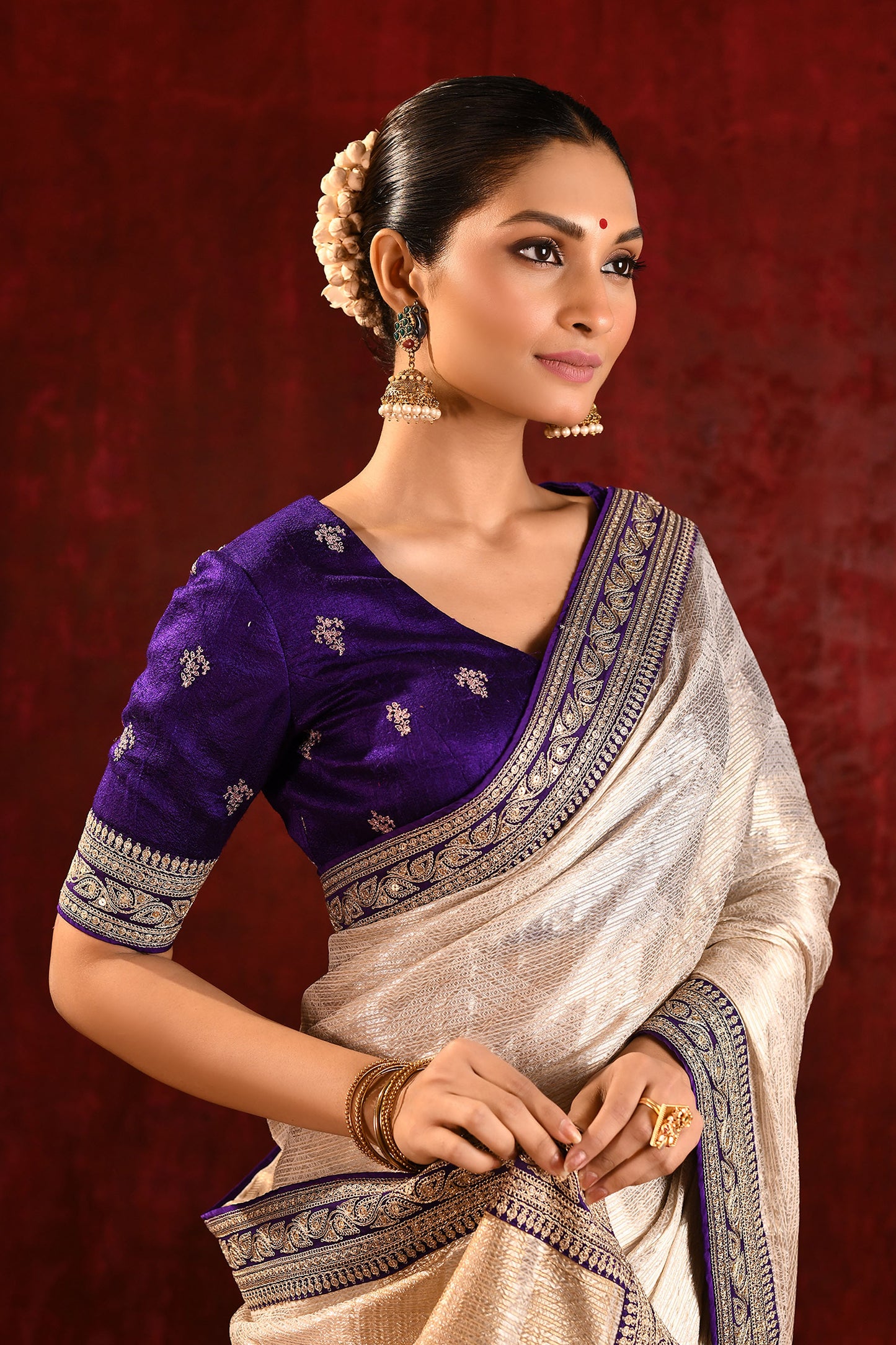 Soft Gold Tissue Embroidered Saree