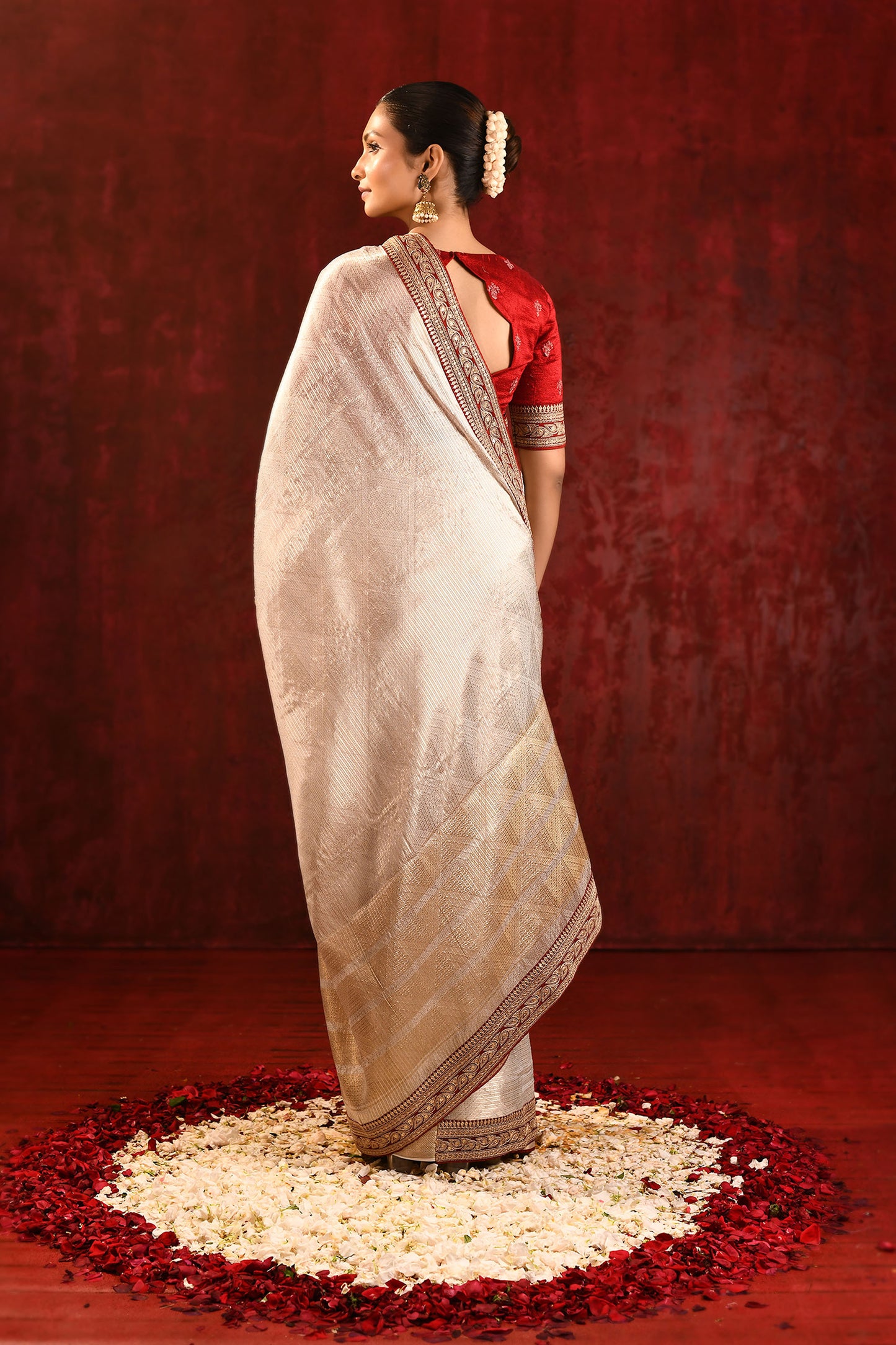 Soft Gold Embroidered Metallic Tissue Saree