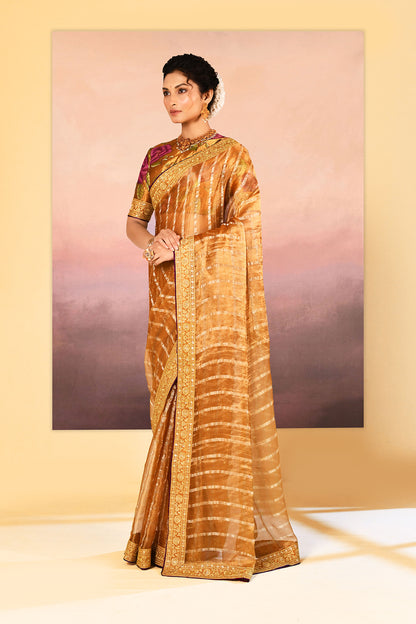 Classic Golden Embroidered Metallic Tissue Saree