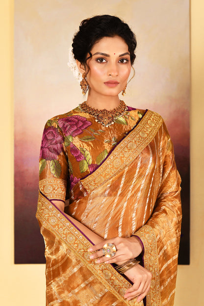 Classic Golden Embroidered Metallic Tissue Saree