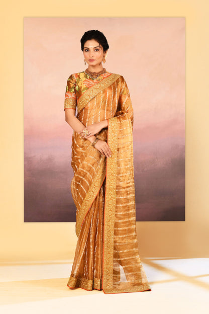 Classic Gold Embroidered Tissue Saree