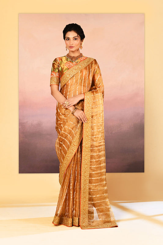 Classic Gold Embroidered Tissue Saree
