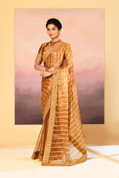 Classic Gold Embroidered Tissue Saree