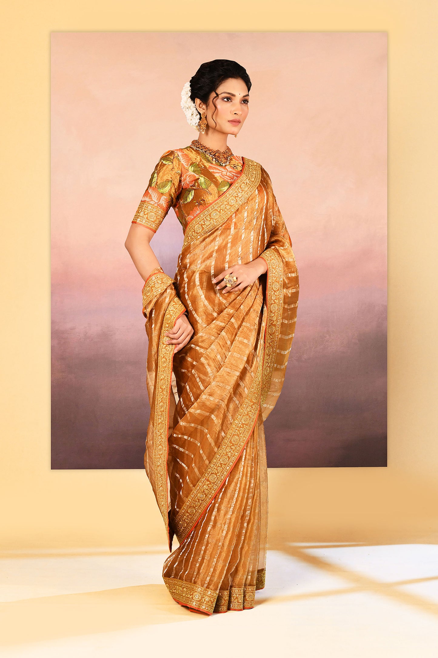 Classic Gold Embroidered Tissue Saree