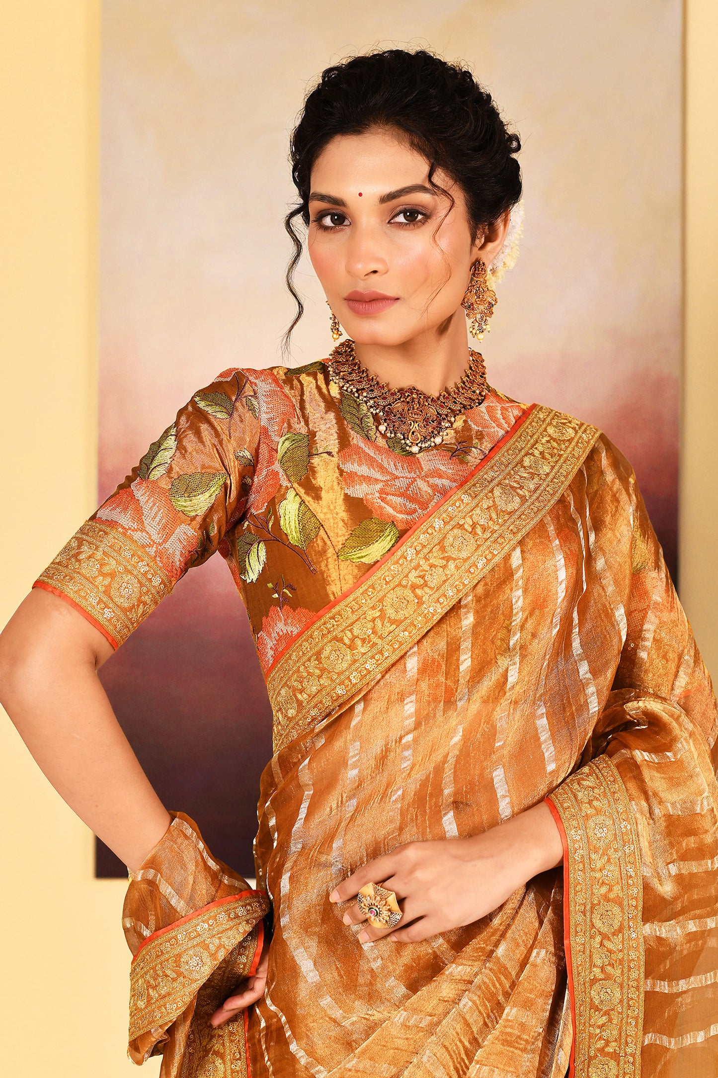 Classic Gold Embroidered Tissue Saree