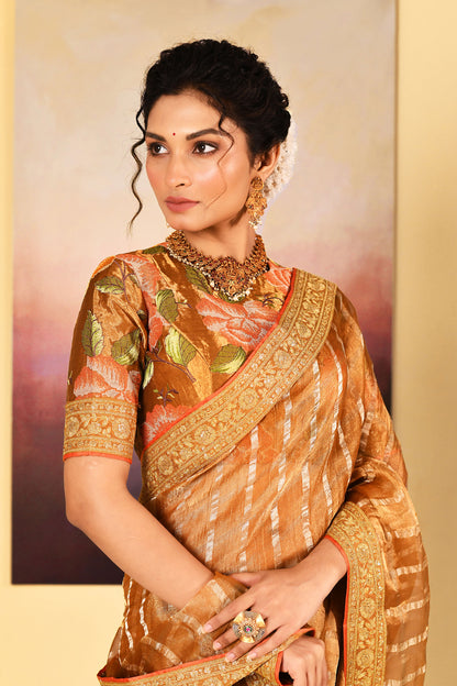 Classic Gold Embroidered Tissue Saree