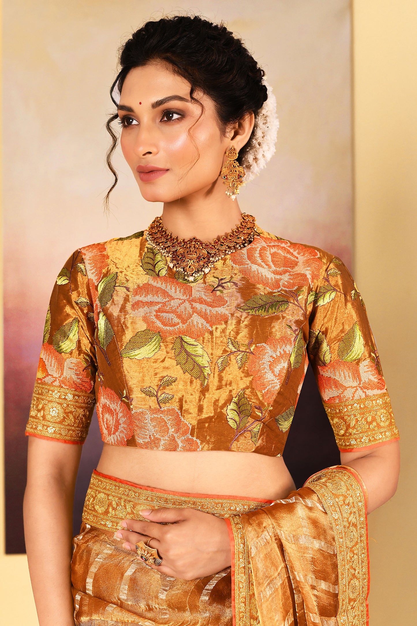 Classic Gold Embroidered Tissue Saree