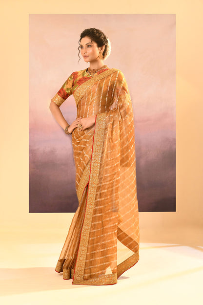 Golden Embroidered Metallic Tissue Saree