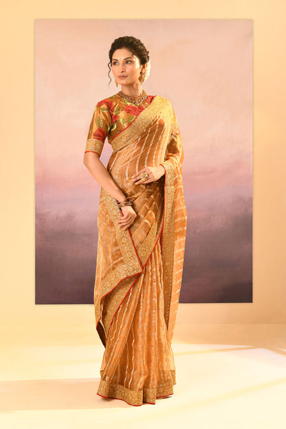 Golden Embroidered Metallic Tissue Saree