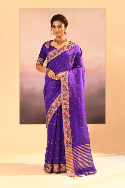 Rich Violet Dupion Silk Foil Printed Saree