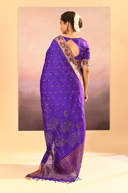 Rich Violet Dupion Silk Foil Printed Saree