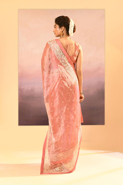 Soft Peach Tissue Embroidered Saree
