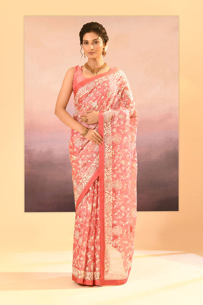 Soft Pink Tissue Embroidered Saree