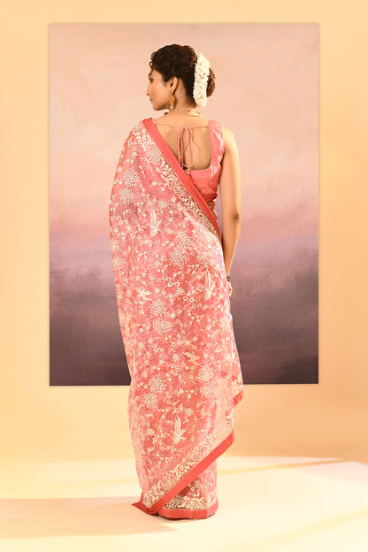 Soft Pink Tissue Embroidered Saree