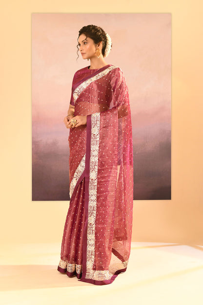 Pantone Purple Tissue Embroidered Saree