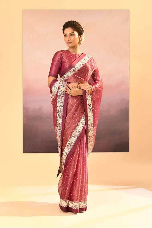 Pantone Purple Tissue Embroidered Saree