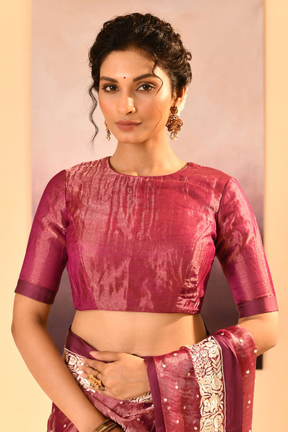 Pantone Purple Tissue Embroidered Saree