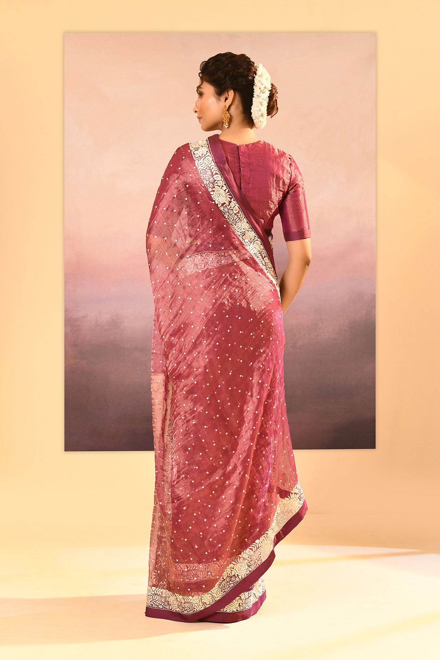 Pantone Purple Tissue Embroidered Saree