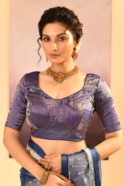 Metallic Blue Tissue Embroidered Saree