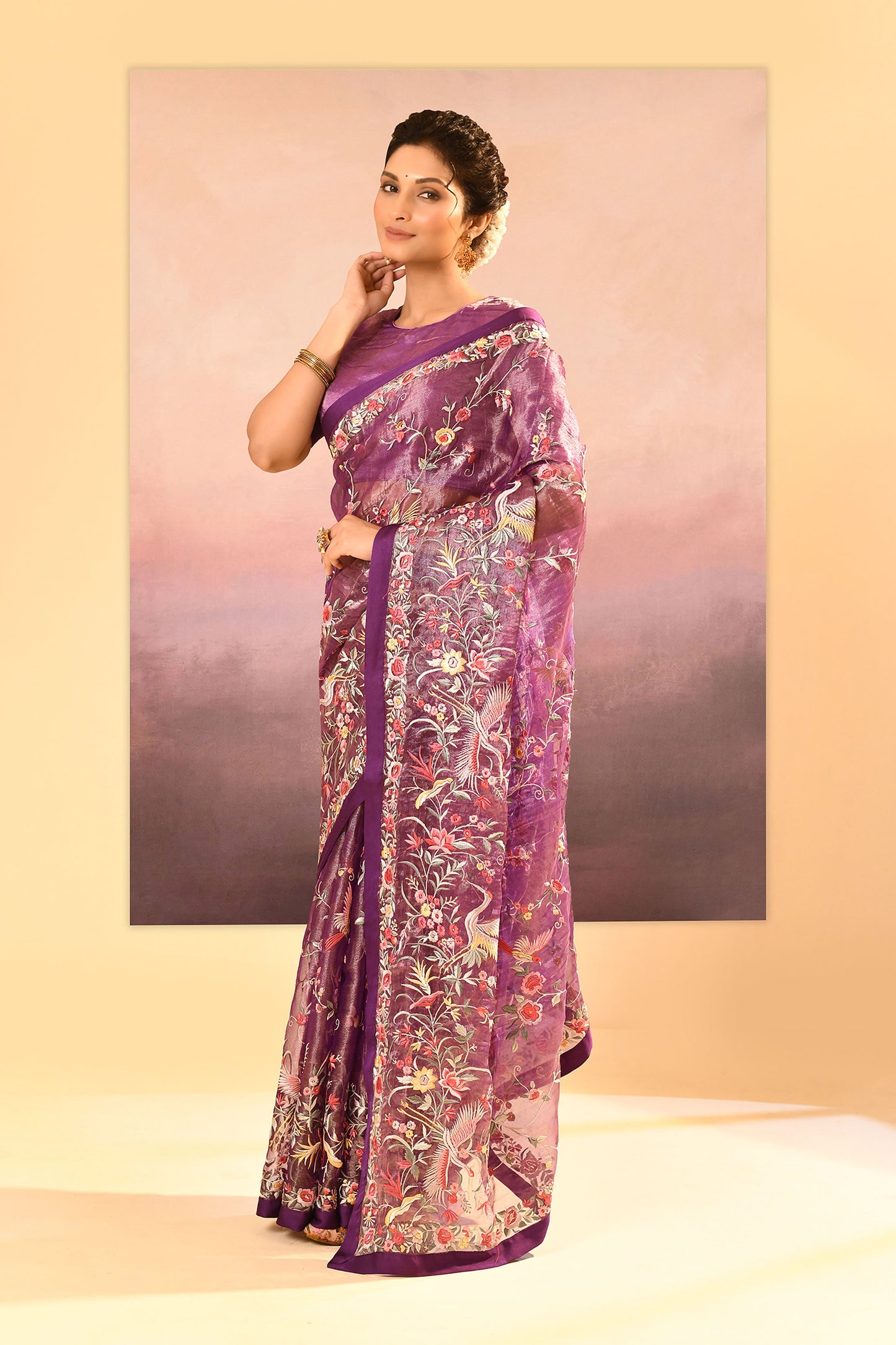Classic Purple Tissue Embroidered Saree