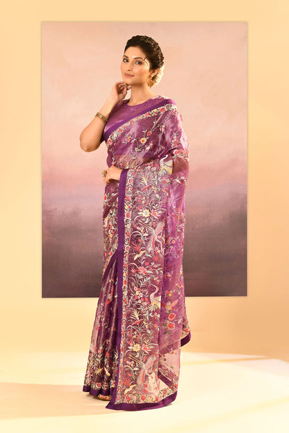 Classic Purple Tissue Embroidered Saree