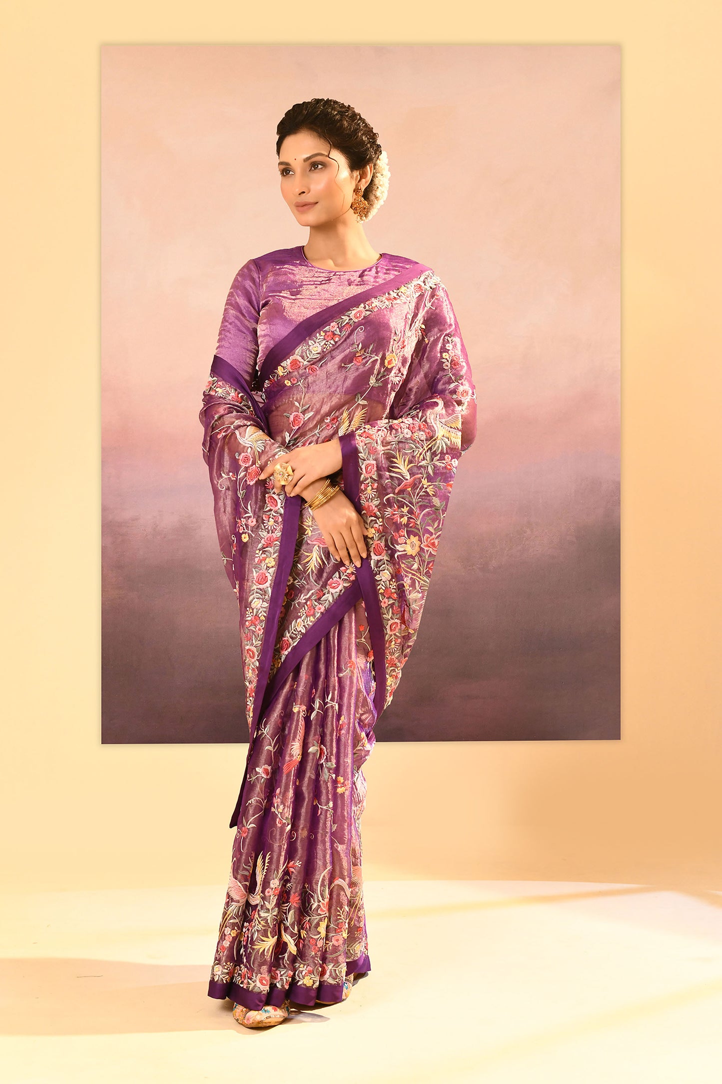 Classic Purple Tissue Embroidered Saree