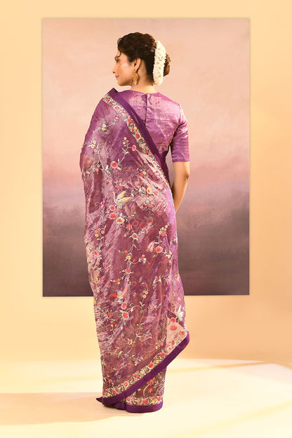Classic Purple Tissue Embroidered Saree
