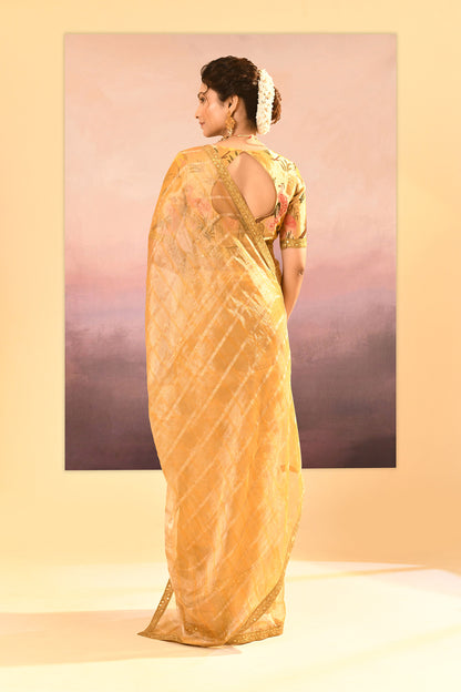 Golden Yellow Embroidered Tissue Saree