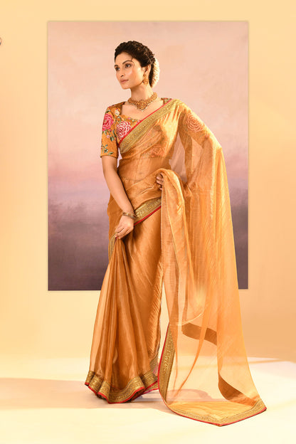 Jewel Gold Embroidered Metallic Tissue Saree