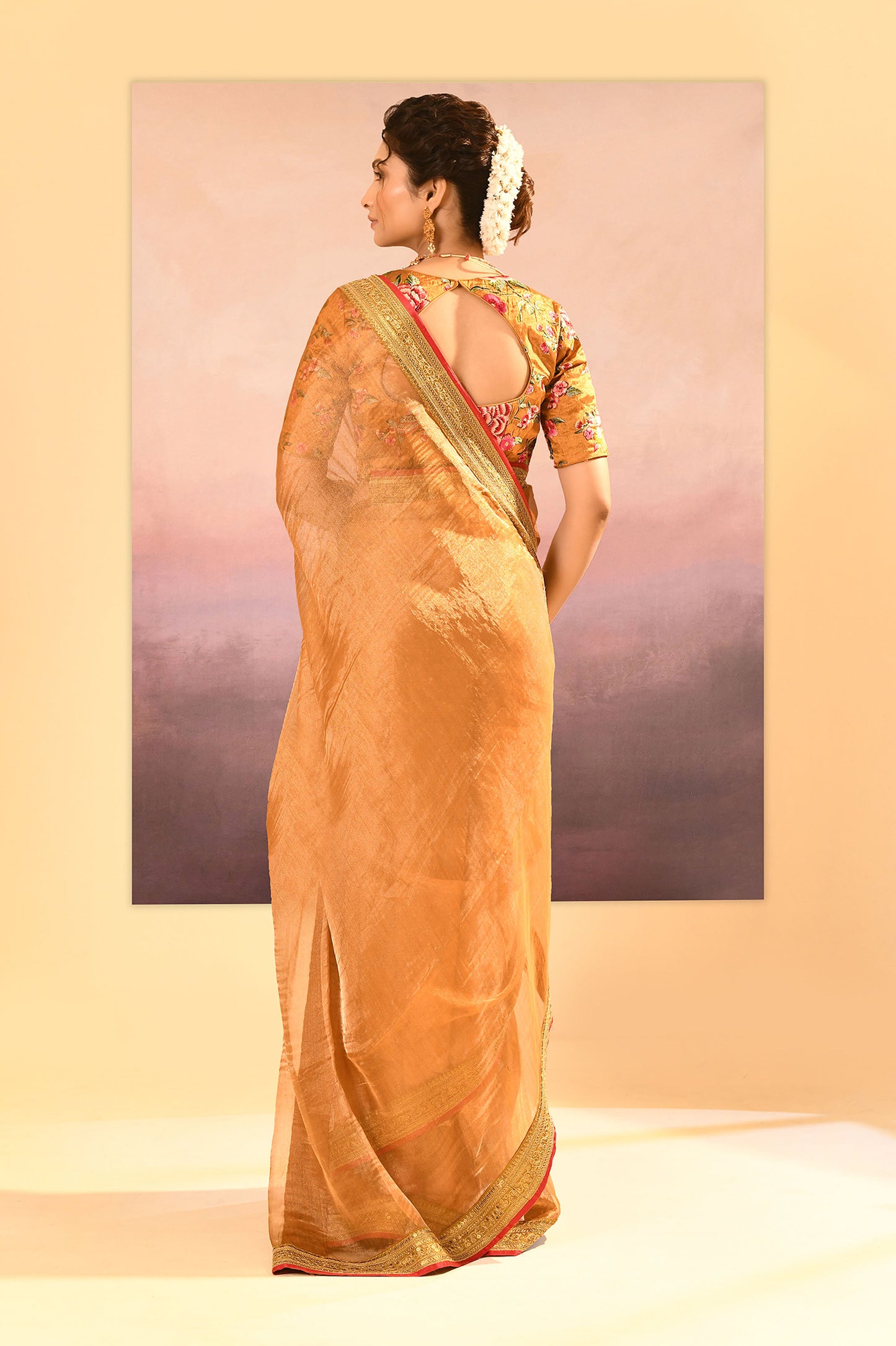 Jewel Gold Embroidered Metallic Tissue Saree