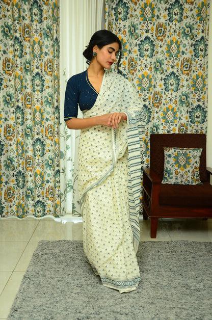 Kagaj ki kashti - My Little Boat White Cotton Mulmul Saree