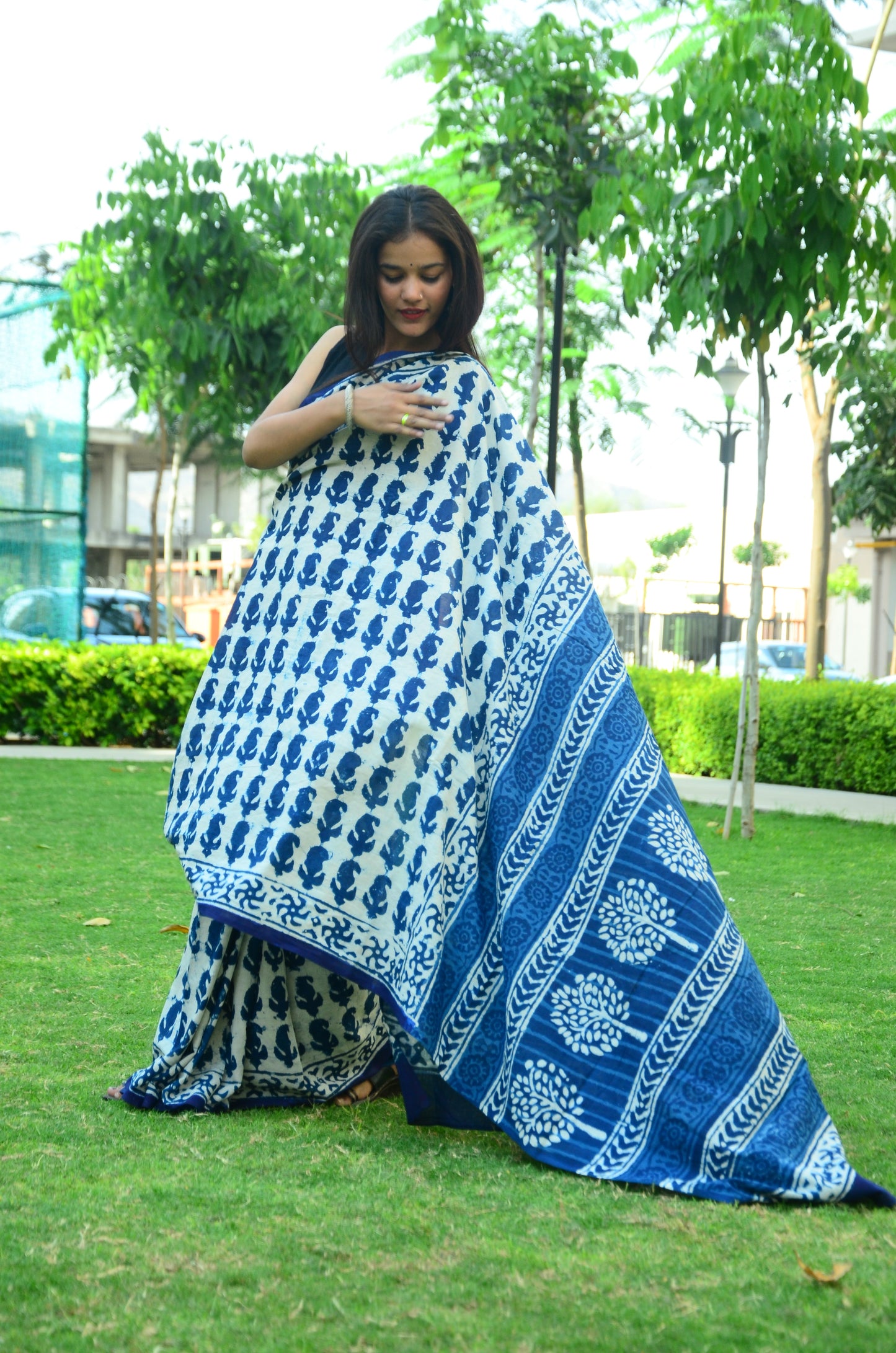 Inspired by Clouds - Indigo Collection - Blue Cotton Mulmul Dabu Saree