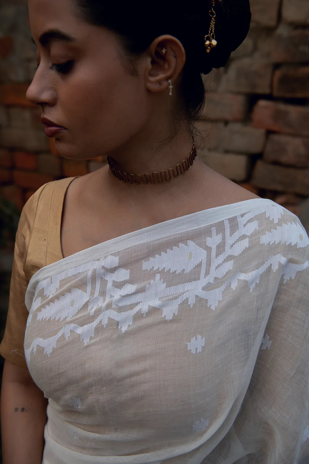 Handloom Off White Pure Cotton Jamdani Saree with White Woven Border