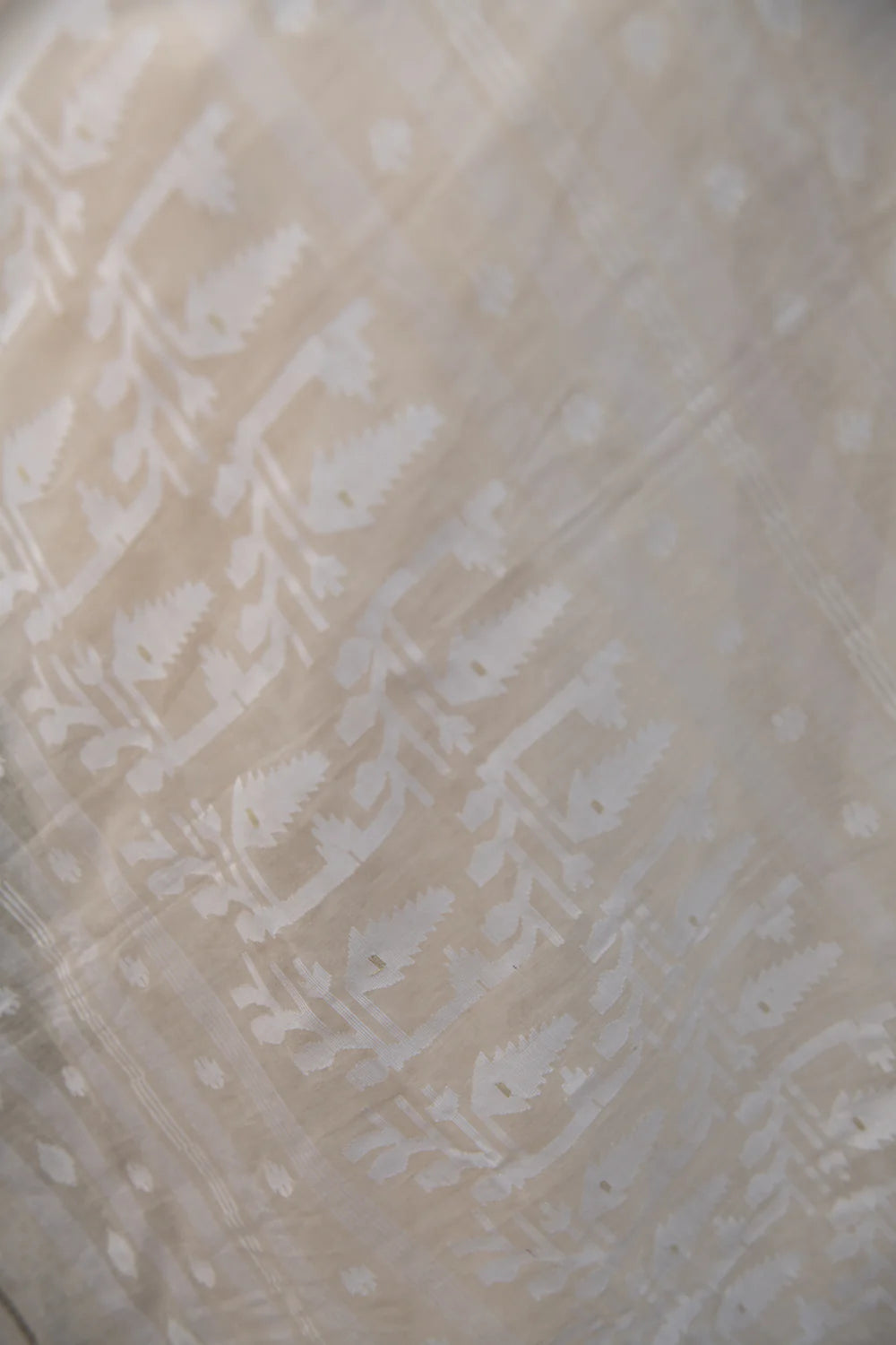 Handloom Off White Pure Cotton Jamdani Saree with White Woven Border