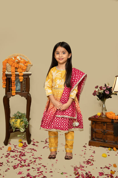 Buti Mustard Chanderi Ombre kids Anarkali