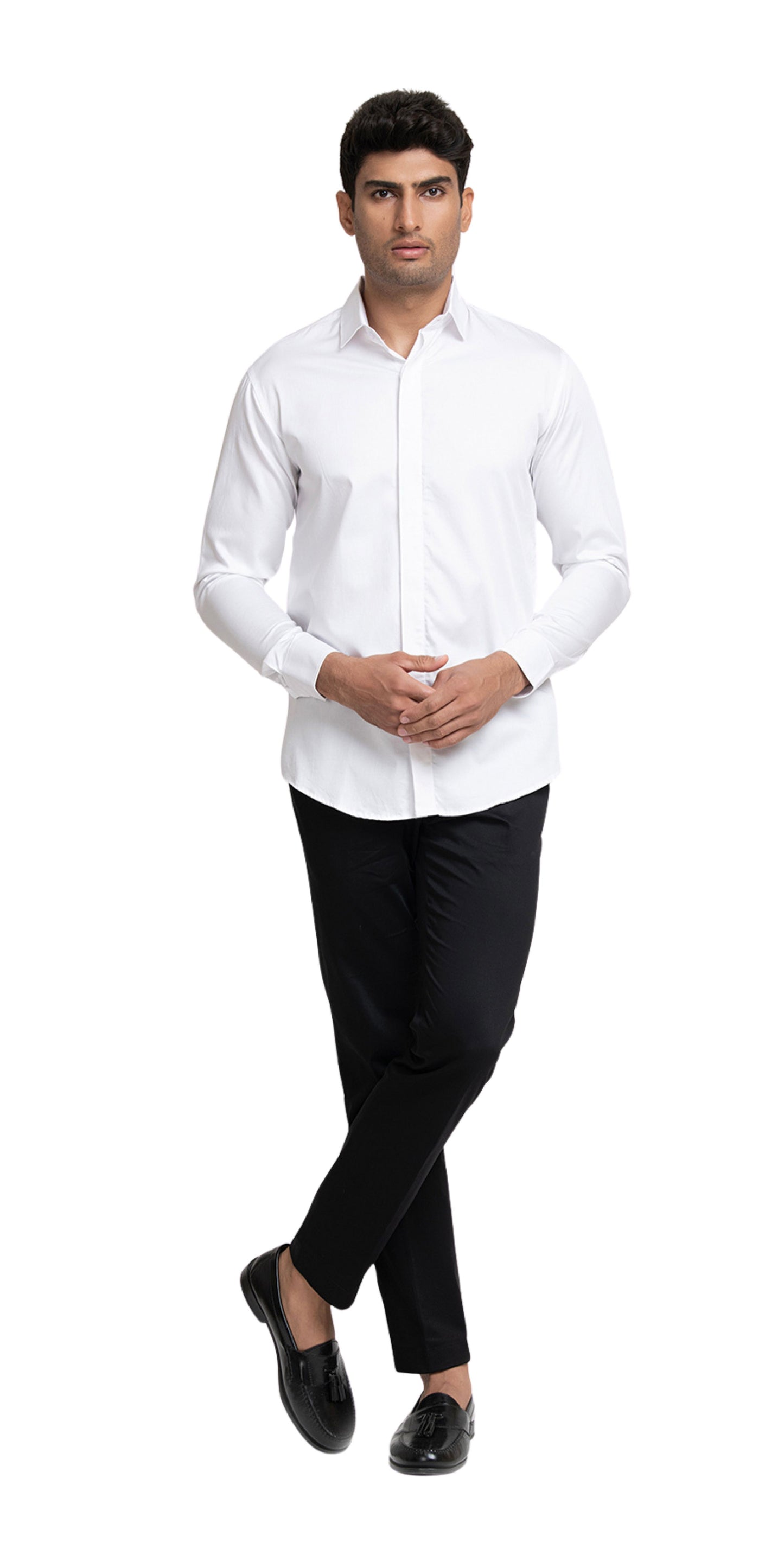 White Cotton satin bianco solid white shirt