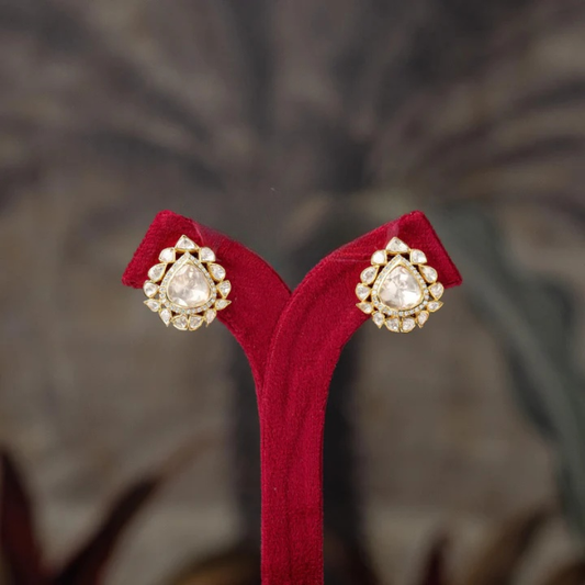 White and Gold Moissanite Polkis and Zirconia Crystals Silver Studs